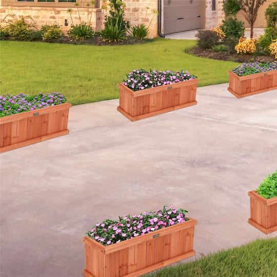 Costway Rectangular Box Garden Yard Decorative Wooden Flower Planter